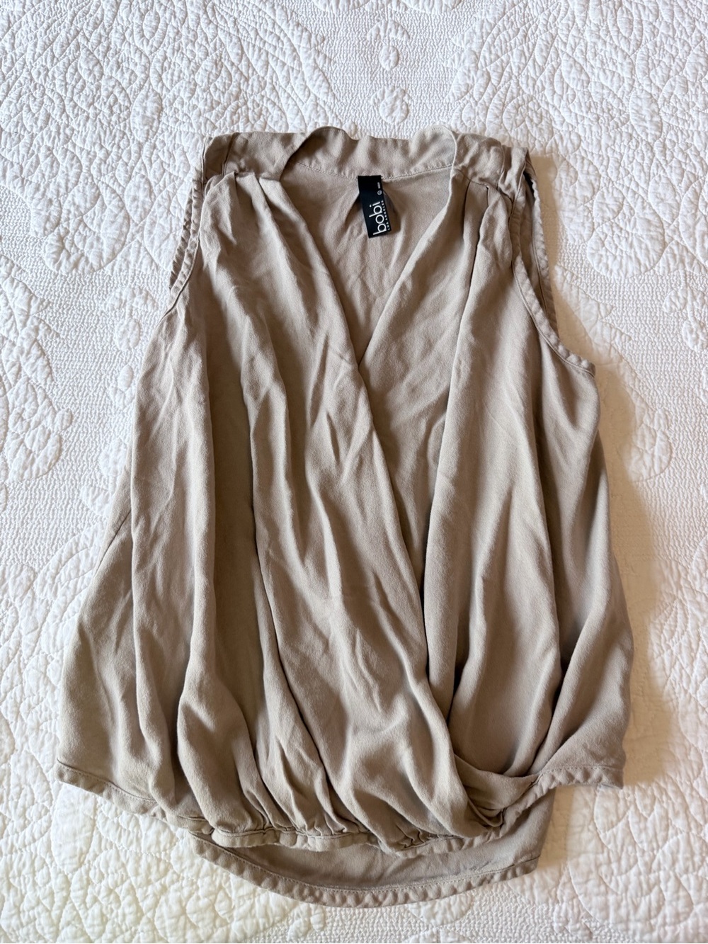 bobi Taupe Draped Sleeveless V-Neck Tank